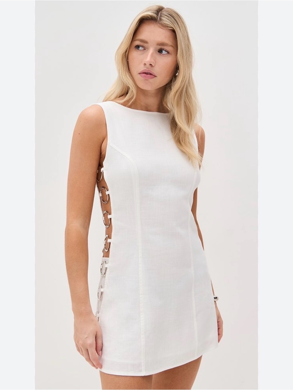White Mini Dress with Side Ring Details